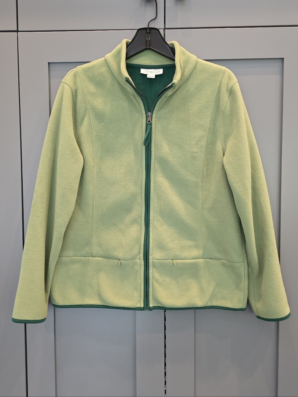 Coldwater Creek Green Fleece Full Zip Mock Neck Pockets Cozy Soft Light Jacket